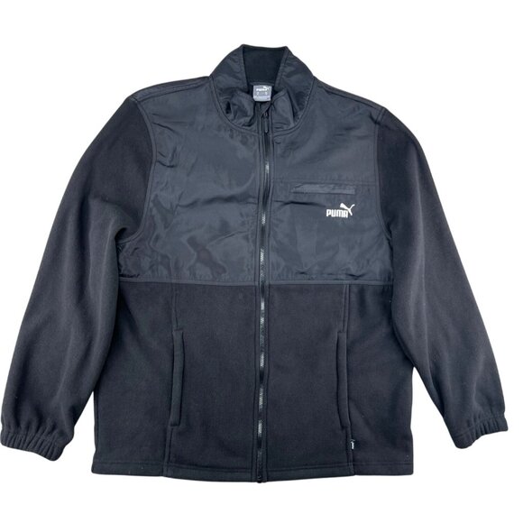 Puma Mens Black Zip-Up Fleece Jacket With Nylon Chest Panel & Logo Size XL - Picture 14 of 14